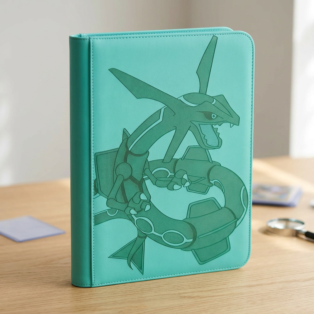 Teal notebook with a robot design on a wooden surface